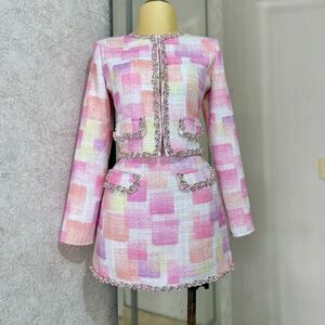 Pink Tweed Skirt Set